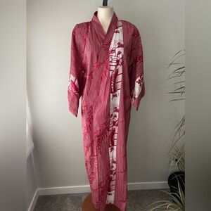 NEW Authentic Japanese Kimono Yukata Geisha Robe Red White 100% Cotton Japan